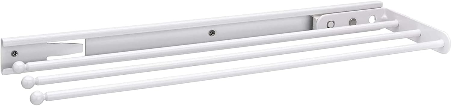 Rev-A-Shelf Under Sink Hand Towel Holder for Kitchen and Bathroom Cabinets, Pullout Extension Three Prong Wire Dish Rag Rack Hanger, White, 563-47