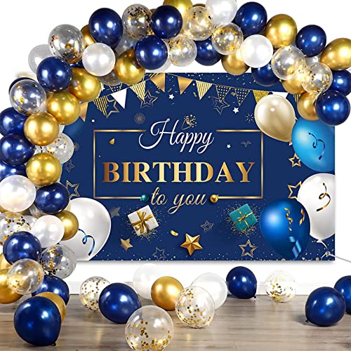 Image of CANREVEL 127pcs Navy Blue Gold Balloons Garland Kit White Gold Confetti Balloons Arch Kit for Birthday Party Baby Shower Wedding Graduation Prom Decorations