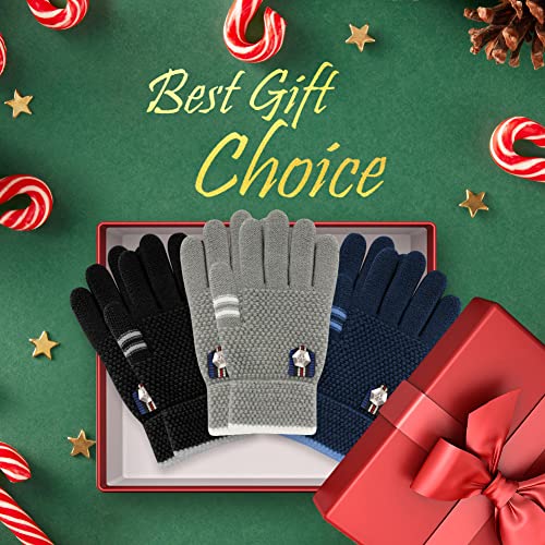 Image of Winter Gloves for Toddler Kids - 3 Pairs Boys Girls Soft Warm Wool Lined Gloves Full Finger Children Knit Gloves