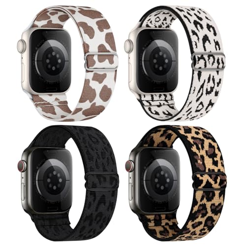 Image of 4 Pack Stretchy Solo Loop Compatible with Apple Watch Bands 38mm 40mm 41mm 42mm 44mm 45mm 46mm 49mm Women Men, Sport Nylon Elastic Straps Wristbands for iWatch Series 11 10 9 8 7 6 5 4 11 Ultra /SE 3 2