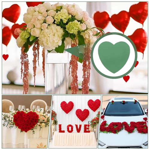 Pangda 6 Pcs Valentine Heart Shaped Floral Foam Wet Florist Foam Blocks with 12 Pcs Clear Plant Support Stakes for Wedding DIY Flower Valentine\'s Day Party Table Centerpiece Decoration, 8\"x 8\" x 1.47\"