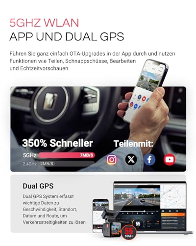 VANTRUE E1 Pro 4K HDR STARVIS 2 Dashcam Auto vorne, 5Ghz WLAN Mini Dash Cam mit CPL, GPS Sprachbefehle, 15Sek. Puffer Parküberwachung, Prima Nachtsicht, 1.54 Zoll 160°Versteckte Autokamera, max. 1TB – Bild 6