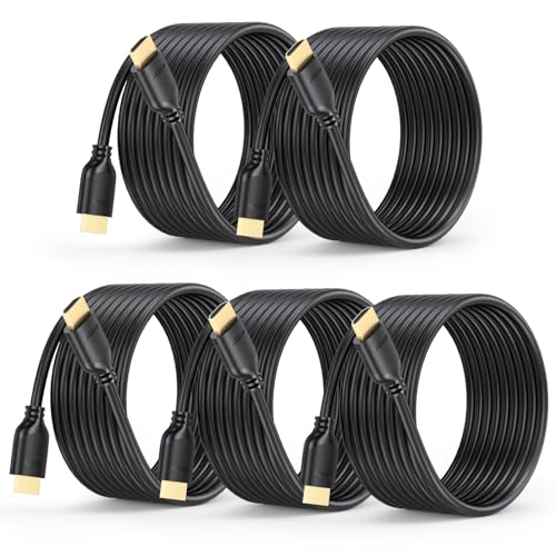 Image of 4K Long HDMI Cable 15 FT 5-Pack, HDMI to HDMI Cable 15 Foot High Speed HDMI 2.0 Cord 4K@60Hz, 2K 1440P@144Hz, 1080P, HDCP 2.2, HDR, 3D, ARC & Ethernet for HDTV, Laptop, Monitor, PS5, PS4, Xbox