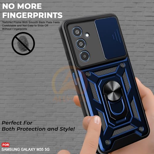 Image of Armor Bumper Back Cover Case for Samsung M35 5G | Rotating Camera Cover, Ring Holder & Kickstand | Heavy Duty & 360 Degree Protection Samsung M35 5G Cover (Blue)