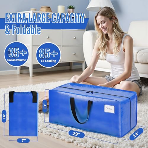 Image of BAGAIL Heavy Duty Moving Bags with Strong Handle, Extra Large Moving Boxes, Storage Tote for Clothes, College Moving Supplies(Light Blue, 6 Pack)