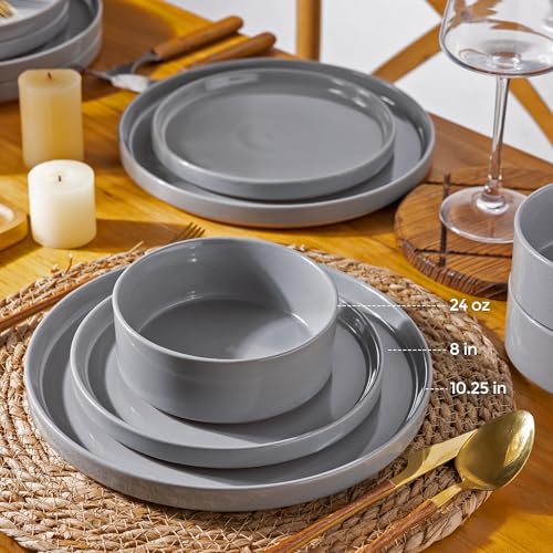 Image of AmorArc Ceramic Dinnerware Set for 8 | Speckled Stoneware Plates and Bowls with Rustic Terracotta Underside| Scratch Resistant,Dishwasher & Microwave Safe Dishes Sets- 24pcs Gray