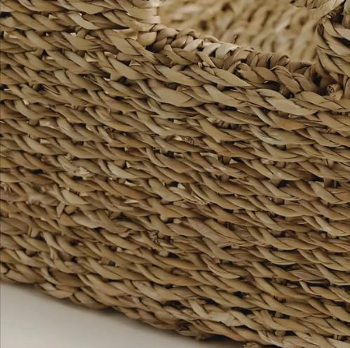3 Pack Natural Seagrass Woven Storage Baskets Woven Rectangular Organizer Set With Handles Decorative Wicker Bins For Shelves Bathroom Bedroom Living Room Home Decor Rustic Beige
