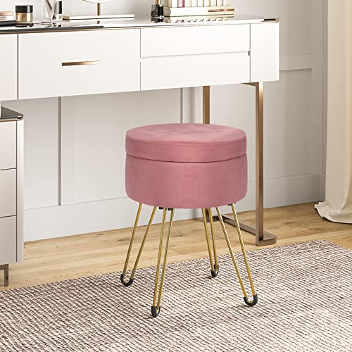 Hoobro Ottoman With Storage, Round Stool With Sponge, Supports 287 Lb Multipurpose Footrest Sofa Stool, Ottomans Bench For Girls, Vanity Stool For Bedroom Pink And Gold Kd42Cw01 #TOP6