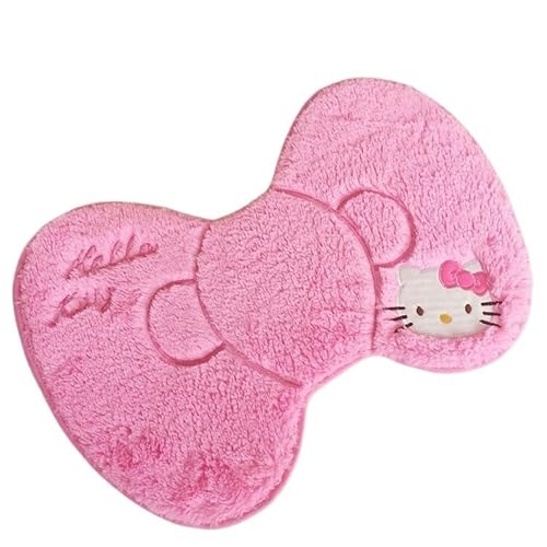 ハローキティ リボン マット ドアマット 玄関マット トイレマット 洗面所マット カーペット ドアマット 長持ち 室内 ふわふわ 薄型 キャラクター かわいい(ピンク(マットのみ))