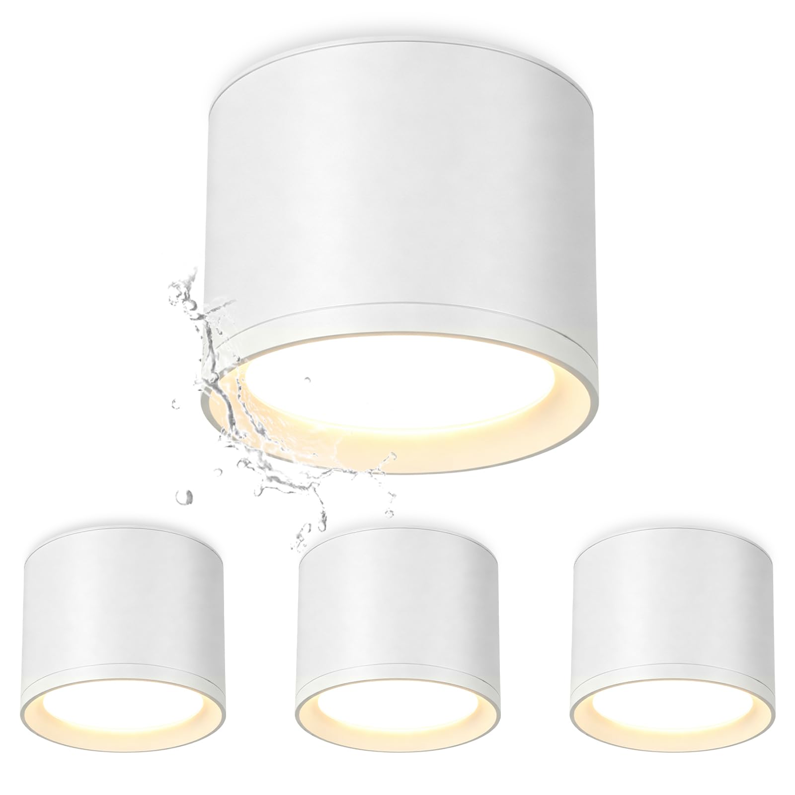 KYOTECH Ceiling Spotlight IP44 – Bathroom Ceiling Light Diameter 84 x 65 mm LED Surface-Mounted Ceiling 230 V Waterproof – Aluminium Round 3000 K White Downlight for Bathroom, Kitchen, Bedroom, Set of