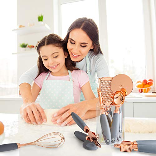 Image of COOK With COLOR 7 Pc Kitchen Gadget Set Copper Coated Stainless Steel Utensils with Soft Touch Grey Handles