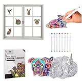 Color Your Own Animal Mandala Window Clings DIY Kit, 10 Stained Glass Suncatchers for Windows, Arts...