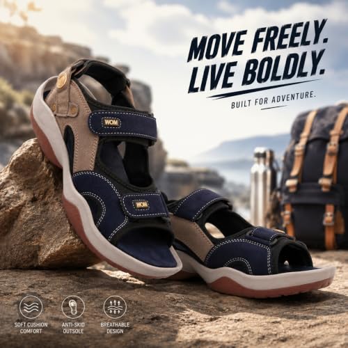 Image of Centrino Sandals for Men |Comfortable Sandals with Grip Insole & Quality|Flat Casual Sandals With Adjustable Velcro Closure For Easy Wear With Flexible Fitting And Trendy | Stylish Men's Casual Sandal With Unique Sole Design for Office & Travel (3263)