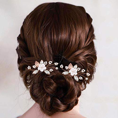 Heread Flower Bride Wedding Hair Pins Pearl Bridal Hair Pieces Crystal Hair Accessories For Women And Girls (Pack Of 2) (A Rose Gold) #TOP3