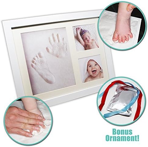 Baby Handprint Kit & Footprint Picture Frame for Newborns, New Moms, Nursery Decor, Baby Registry, Shower Gift, Bonus Ornament Included by Shibbu