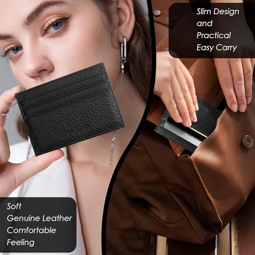Image of M-Plateau Super Slim Genuine Leather Credit Card Wallet | Card Holder, Small Wallet for Man and Women with 6 Card Slots and 1 Pocket (Black)