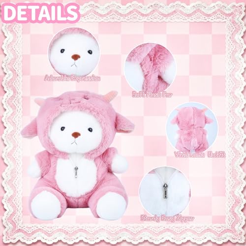 Image of Teddy Bear Plush Figure Toys, Teddy Bears Stuffed Animals with Movable Legs Hoodie, 13'' Kawaii Emotional Support Plush Toys with Pink Lamb Clothes Soft Stuffed Bear Gift for Kids Toddlers Girls