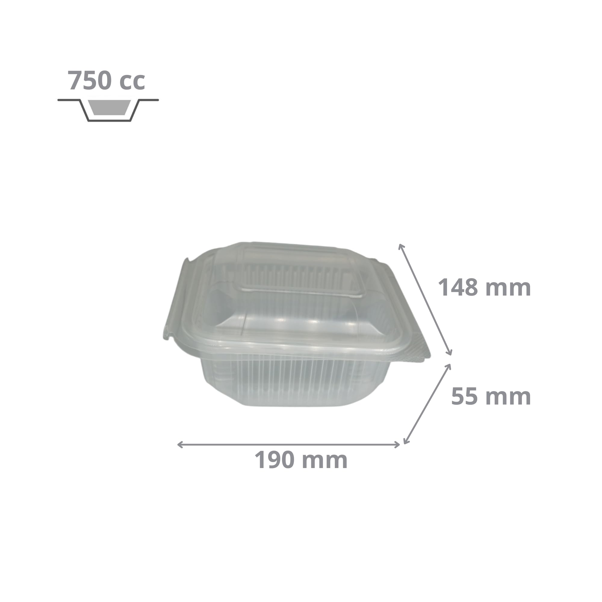 Générique 400 Barquettes Hermétiques Micro-ondables Transparentes 750 cc en Plastique Polypropylène (PP) avec Couvercle à Charnière