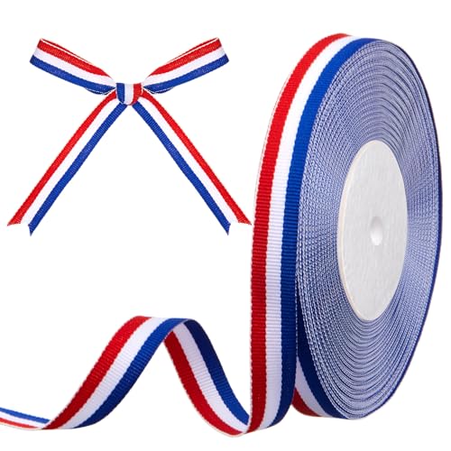 Gulfmew 15 mm x 30 yards Ruban Bleu Blanc Rouge Drapeau Français Ruban Tricolore Bobine Décorative pour l'Artisanat Décoration DIY Emballa Cadeau Médaille...