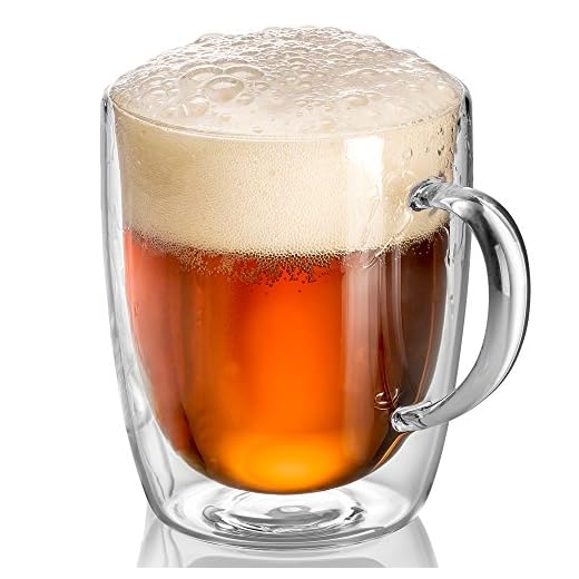 Beer Glasses | Mugs for Freezer with Handle | 17oz Double Wall Glass Insulated Large Mug | Keep Drinking Iced Cold | Dishwasher Safe | JECOBI