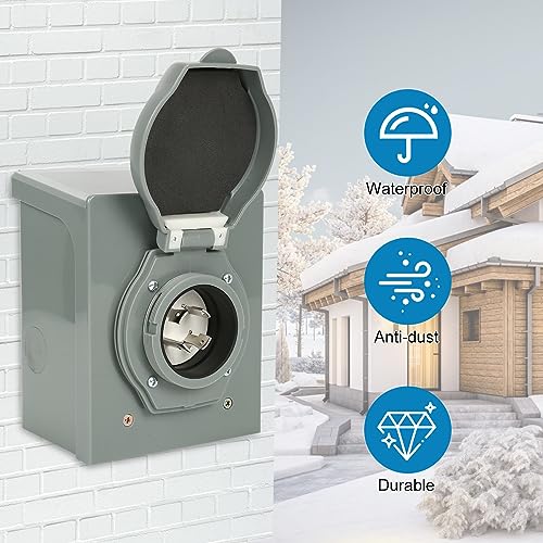 30Amp PWR Transfer Kit with LED L14-30P to 6x5-15R, 7500W Through-The-Wall PWR Generator Set Home Connection Kit Outdoor Power Cord Inlet Box Control Box - Image 3