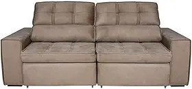 Bugatti II Sofá 5 Lugares Retrátil e Reclinável, Veludo Plush, Cappuccino, 251cm Largura