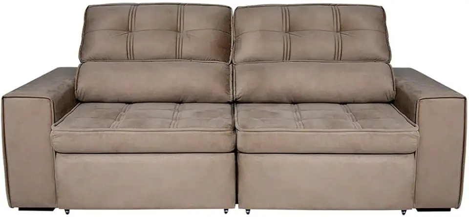 Bugatti II Sofá 5 Lugares Retrátil e Reclinável, Veludo Plush, Cappuccino, 251cm Largura