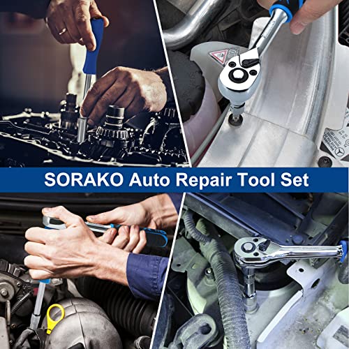 Image of SORAKO 87-Piece Drive Socket Wrench Set, 1 /4-Inch Drive, Chrome Vanadium Steel, Includes 72 Tooth Ratchet, Sockets, Case