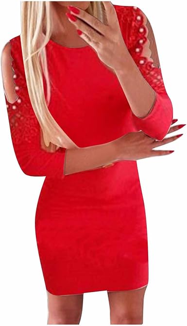 Amazon.com: Yannn Vestido corto de manga larga con diseño de perlas, sin  tirantes, cuello redondo, color sólido, elegante vestido casual, Dred, XXL  : Ropa, Zapatos y Joyería
