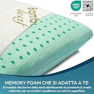 Flowen Cuscino Cervicale Memory Foam per Dormire Ortopedico Aloe Vera Guanciale Letto Ideale per Supporto al Collo Ergonomico Traspirante Antirussamento Anallergico Federa in Bamboo Lavabile