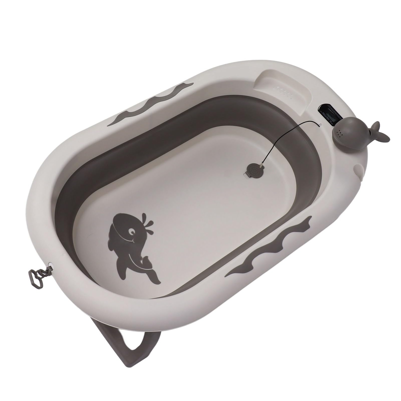 Fdit Bañera Plegable para Bebés con Sensor de Temperatura, Drenaje Conveniente, Perfecta para Uso Diario, Material Suave y Duradero para Bebés de 0 a 9 Años (Nube Crepuscular Gris)