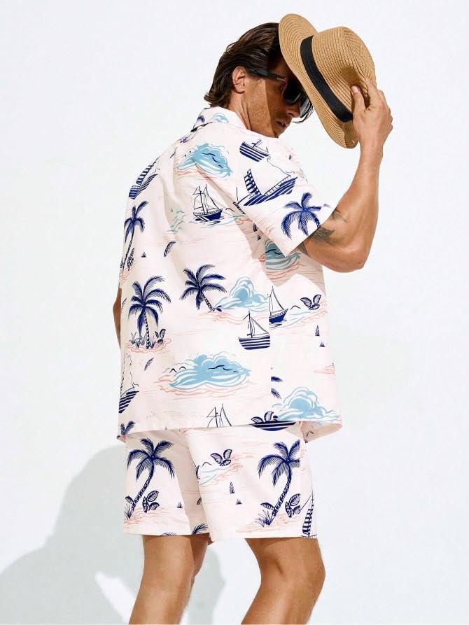 Image of GRECIILOOKS Men's Co Ord Set |Printed Shirt and Shorts Set for Men |Summer Loungewear, Beachwear & Night Suit for Daily Comfort | Nightwear Set for Mens
