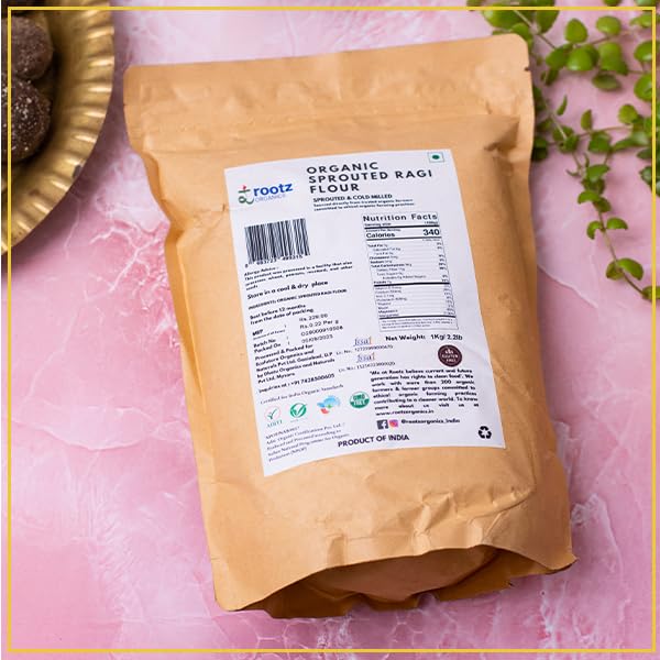 Rootz Organics Organic Sprouted Ragi Flour, 100% Natural Nachni Atta | Pure Finger Millet Flour | Chakki Ground & Gluten Free Mandua ka Atta | Rich in Protein, Iron & Other Nutrients (1kg) (B0D7W5SF2M) Amazon Price History, Amazon Price Tracker