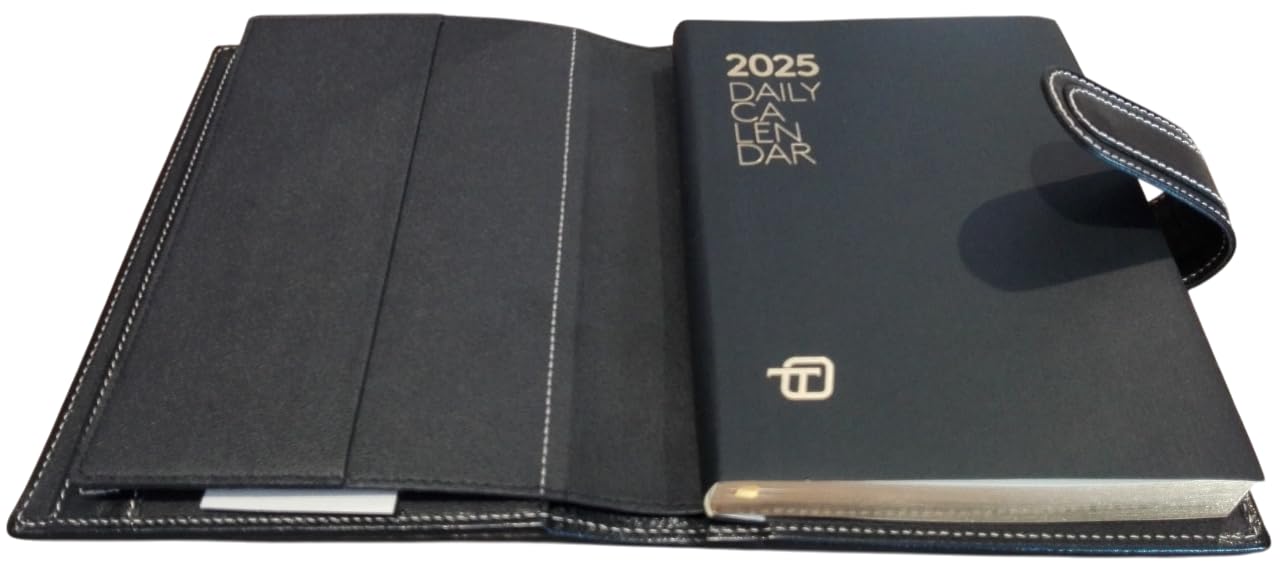 Agenda Intempo 2025-12 Mesi Giornaliera Bussines Class in Vera Pelle Nera 15 x 21 cm per uso quotidiano, ufficio, viaggio - Interno intercambiabile