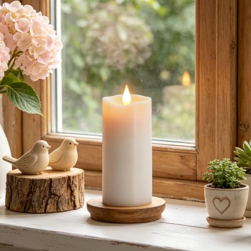 Image of Flameless LED Candles 3 inchx7 inch Set of 1, Battery Operated with Remote & Timer, 600-Hour on 2 AA Batteries, Flickering Realistic Flame, White for Indoor /Outdoor