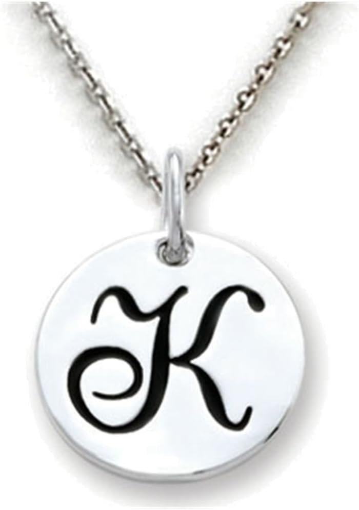 Stellar White Sterling Silver Initial K Personalized Alphabet Disc Pendant Necklace Chain Included