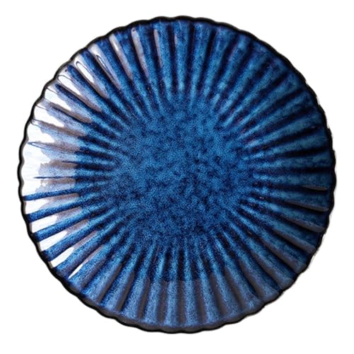 Duże talerze obiadowe - retro niebieskie okrągłe ceramiczne naczynie do serwowania makaronu, sałatki, płatków śniadaniowych - 25 cm porcelanowy talerz do jadalni