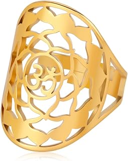 Lotus Flower Om Ohm Aum Symbol Ring Yoga Rings Adjustable Promise Rings Flower of Life Filigree Band Finger Ring Jewelry Gifts