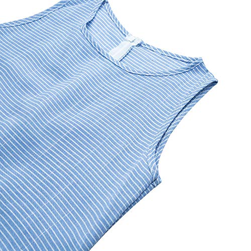 Vestido longo casual listrado de linho de algodão sem mangas Romacci, Azul, L