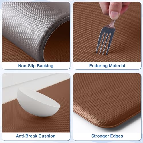 Image of StepRite Kitchen Mats, 2PCS Kitchen Rugs, Cushioned Anti Fatigue Kitchen Mats for Floor, Non-Slip Standing Desk Mat, Waterproof Kitchen Rug Set for Floor, Office, 17.3 inchx30 inch+17.3 inchx70 inch, Terracotta Brown