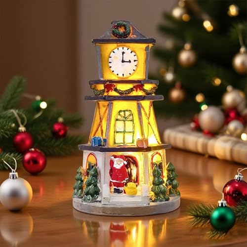 Générique Maisons de Village de Noël | Tour Horloge Décorative Illuminée | Pièce Maîtresse de Table pour Fêtes Décoration Intérieure Salon Chambre Bureau Fenêtre – Image 3
