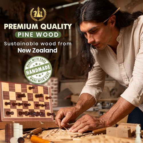 Juego de ajedrez y damas magnético plegable de madera 15'' miniatura 6