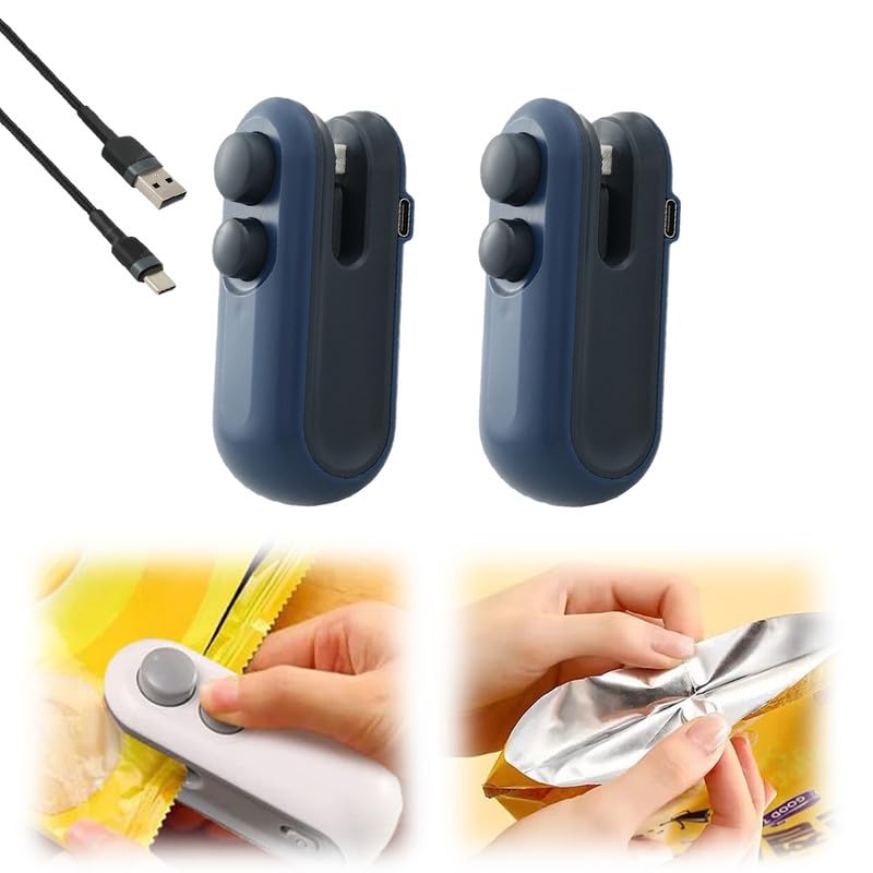 Mini Bag Sealer, 2024 New 2 in 1 Usb Rechargeable Chip Bag Sealer Heat Seal, Portable Handheld Rechargeable Vacuum Food Sealer Bag Sealing Machine for
