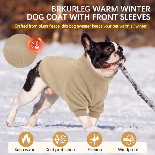 Image of BRKURLEG Dog Sweater, Warm Fleece Dog Winter Coat, Light Coffee, L