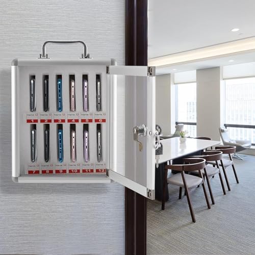 Image of Cell Phone Storage Box 12-60 Slot Mobile Phone Storage Cabinet Aluminum Alloy Phone Lock Box Wall Mounted for School Factory Company(Silver-A,60)