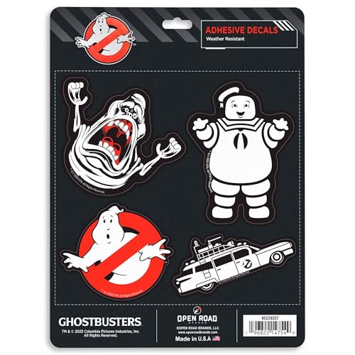 Ghostbusters Adhesive Vinyl Decal - Includes Stay Puft, Slimer, No-Ghost Logo, And Ecto-1 Car Stickers, 1 Pack (4 Count)