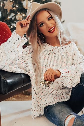 Stylish Long Sleeve Sweater: White with Colorful Confetti Knit3