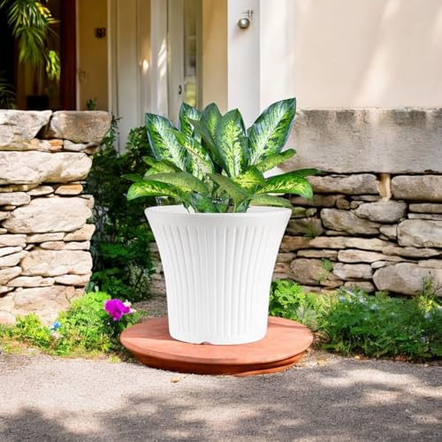 Image of GARDENS NEED 12 Inches Tancy Round Flower Pot | Set of 4 | White | Plastic Planter Pots for Indoor & Outdoor Home, Office & Balcony Decoration