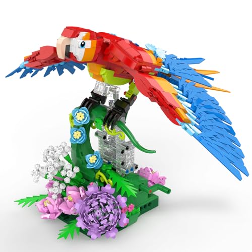 Blocchi per pappagallo compatibili con le famose marche di mattoncini da costruzione, 1176 pezzi, MOC, uccello, pappagallo, animali, statuette e fiori, regalo creativo, giocattolo da costruzione per