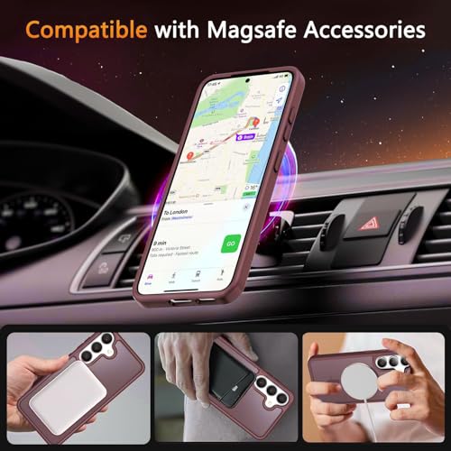 Image of Elzzi Magnetic Guard Designed for Samsung S24 Fe Case Translucent Matte Hard PC + TPU Back Cover [Compatible with MagSafe] Anti-Scratch Phone Case (Wine Red)